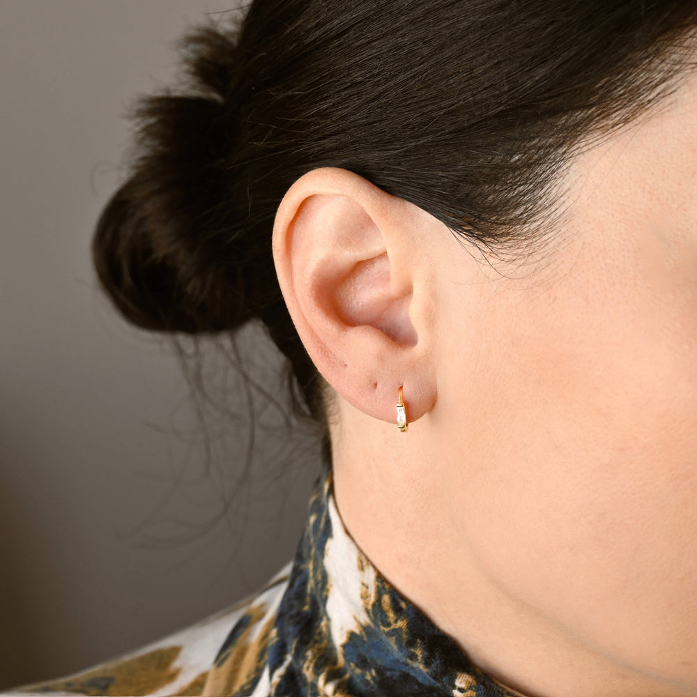 Baguette Diamond Huggies - Silver Everyday CZ Hoop Earrings