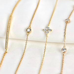 Silver Diamond Bracelet - Bezel Bracelet - Clover Bracelet