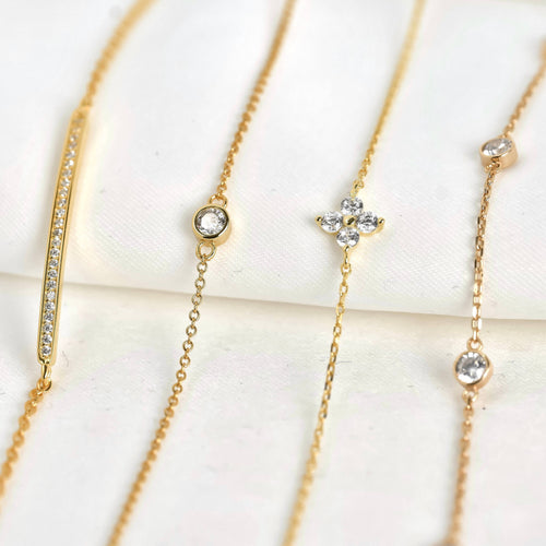Silver Diamond Bracelet - Bezel Bracelet - Clover Bracelet