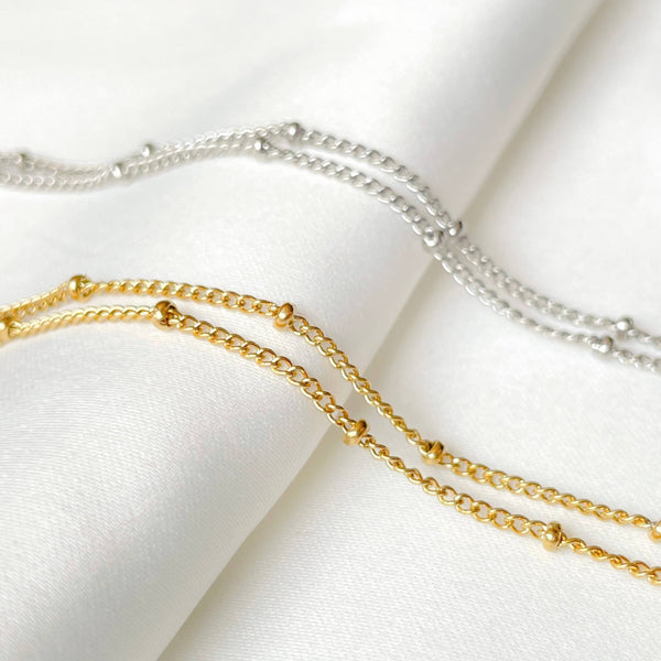 Layered Satellite Bracelet - Gold Beaded Chain Bracelet