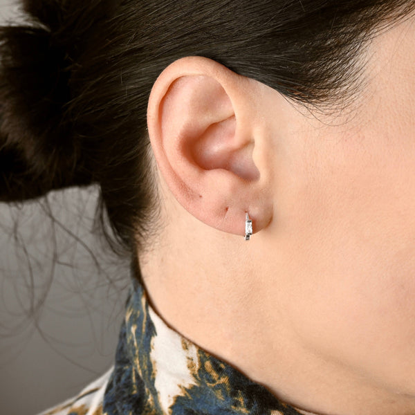 Baguette Diamond Huggies - Silver Everyday CZ Hoop Earrings