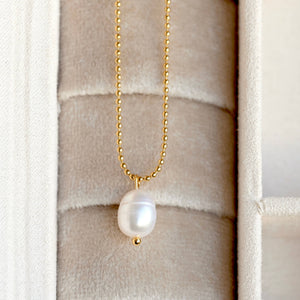 Dainty Pearl Pendant - Freshwater Pearl Ball Chain Necklace