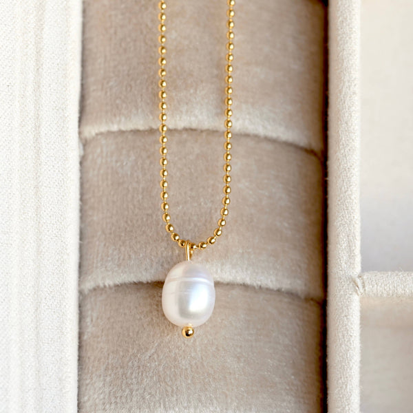 Dainty Pearl Pendant - Freshwater Pearl Ball Chain Necklace