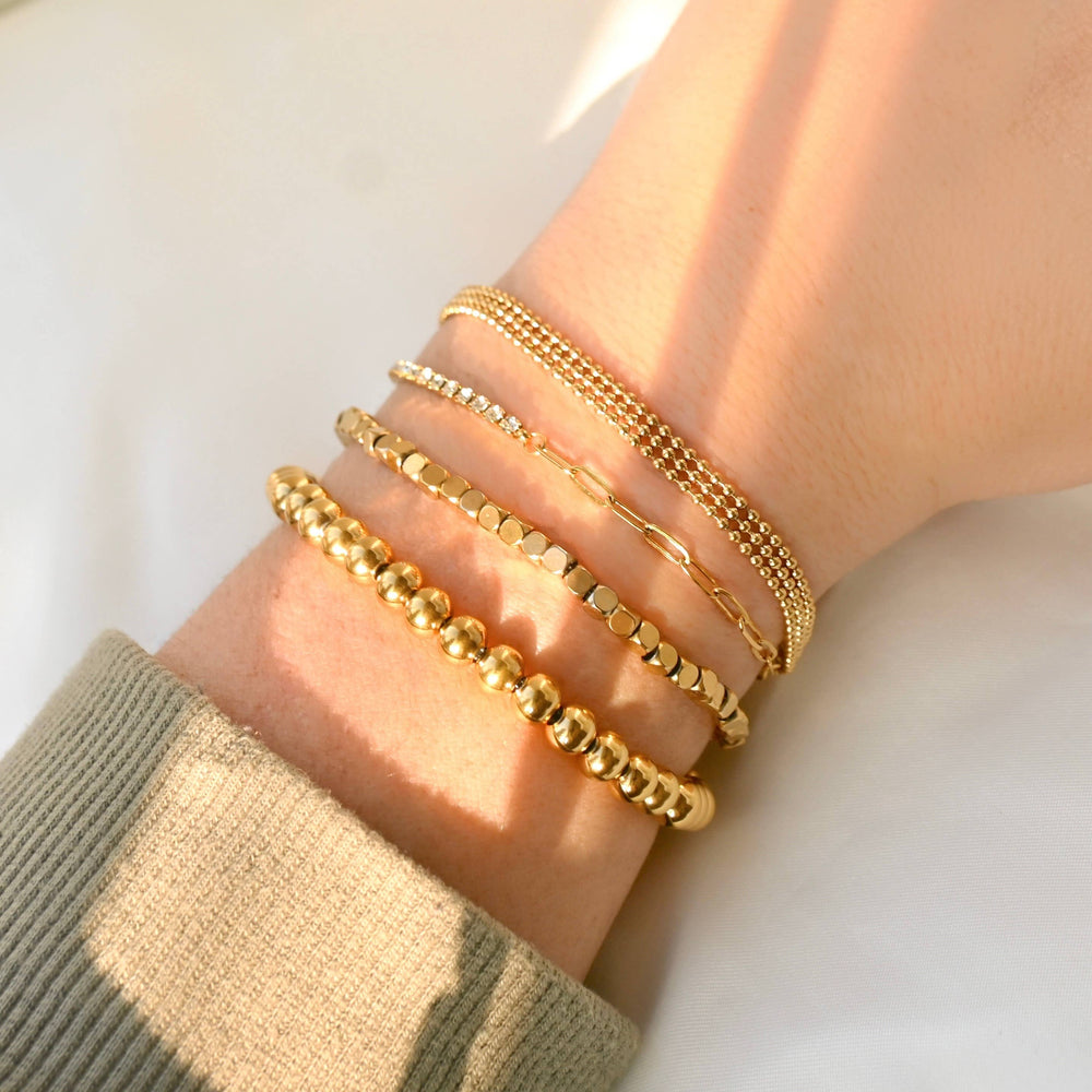 18k Gold Bracelets - Gold Beaded, Paperclip, Tennis Bracelet