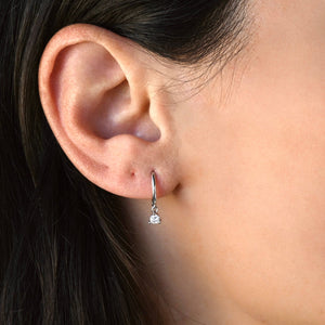 CZ Dangle Hoops - 925 Silver Round Diamond Hoop Earrings