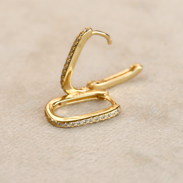 Diamond U Hoops - 925 Silver Pavé Link Hoop Earrings