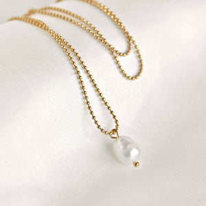 Dainty Pearl Pendant - Freshwater Pearl Ball Chain Necklace