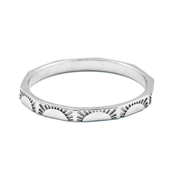 Angular Sun Ring - Sterling Silver Slim Sun Band