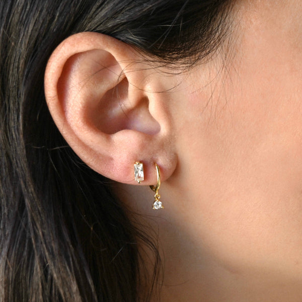 CZ Dangle Hoops - 925 Silver Round Diamond Hoop Earrings