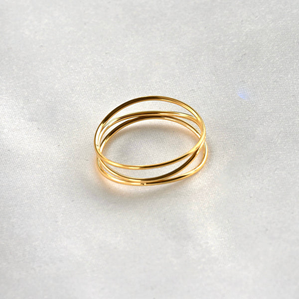 Layered Gold Ring - Waterproof Stacked Wave Ring