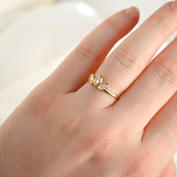 Diamond Lotus Ring - Stainless Steel Adjustable Flower Ring