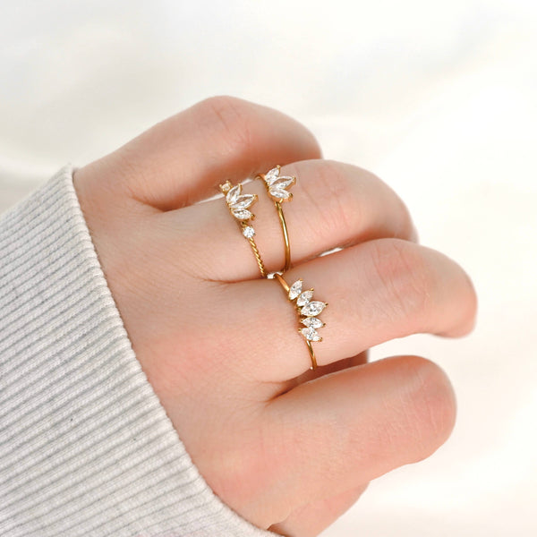 Marquise Diamond Ring - Stainless Steel CZ Lotus Ring
