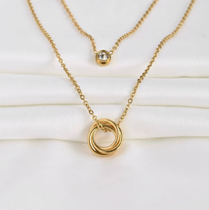 Circle and Bezel Necklace - Layered Bezel Diamond Pendant