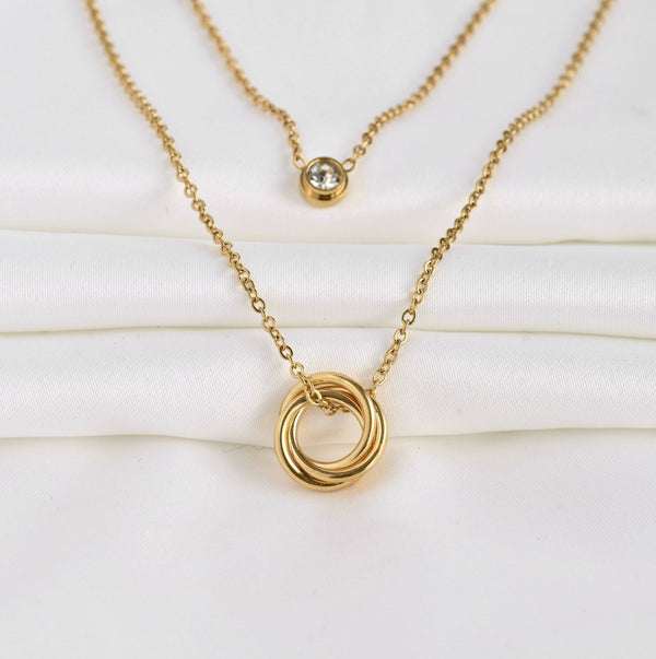 Circle and Bezel Necklace - Layered Bezel Diamond Pendant