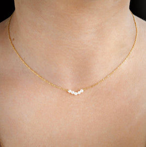 Pearl Chain Necklace - Dainty Curved Pearl Bar Necklace