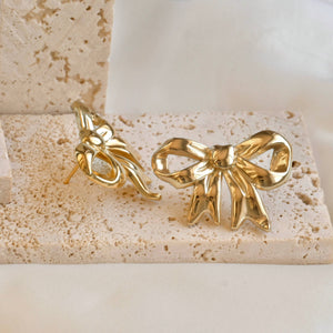 Oversized Ribbon Studs - 18k Gold Large Bow Tie Earrings