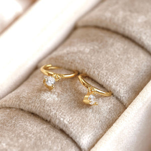 CZ Dangle Hoops - 925 Silver Round Diamond Hoop Earrings
