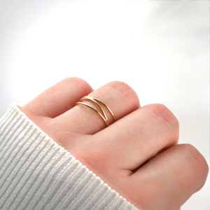 Layered Gold Ring - Waterproof Stacked Wave Ring