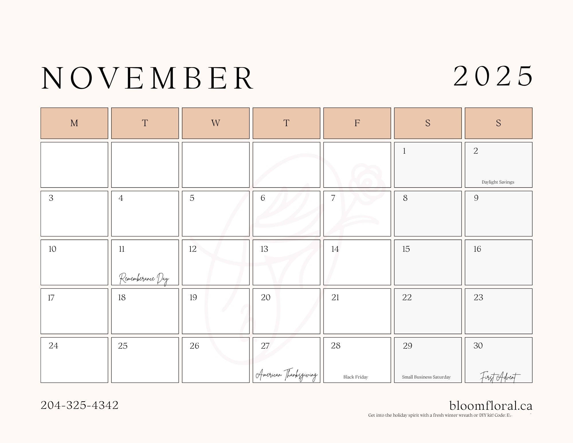 2025 Bloom Calendar