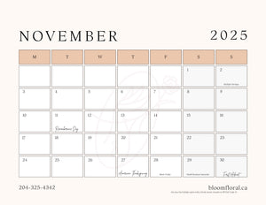 2025 Bloom Calendar