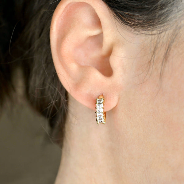 Baguette Diamond Hoops - Tarnish-free Small CZ Hoop Earrings