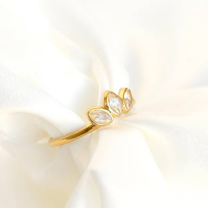 Diamond Lotus Ring - Stainless Steel Adjustable Flower Ring
