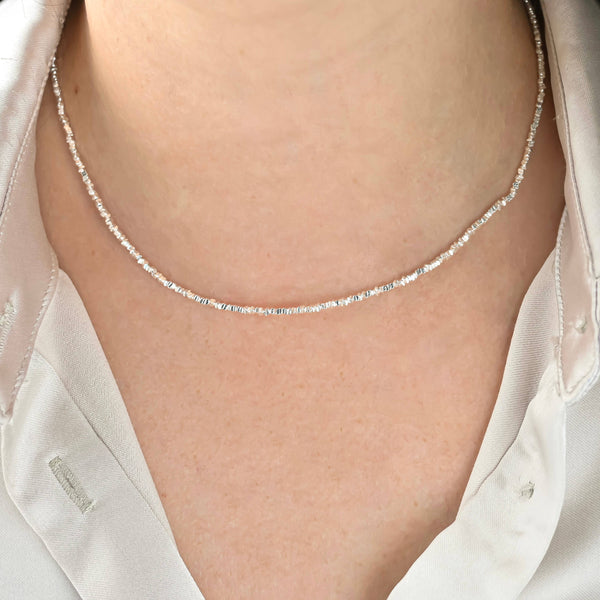 925 Sterling Silver Beaded Choker - Silver Bead Necklace