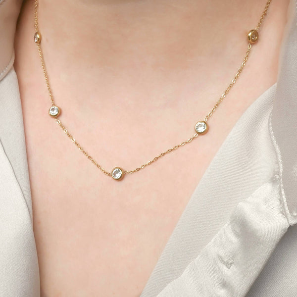 Bezel Station Necklace - Diamond Satellite Bezel Necklace