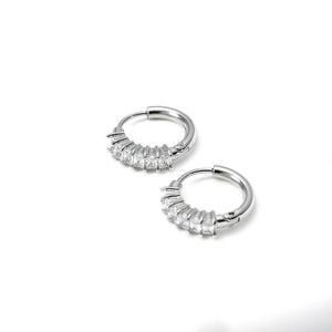 Baguette Diamond Hoops - Tarnish-free Small CZ Hoop Earrings