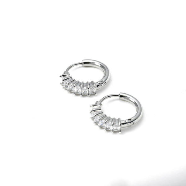 Baguette Diamond Hoops - Tarnish-free Small CZ Hoop Earrings