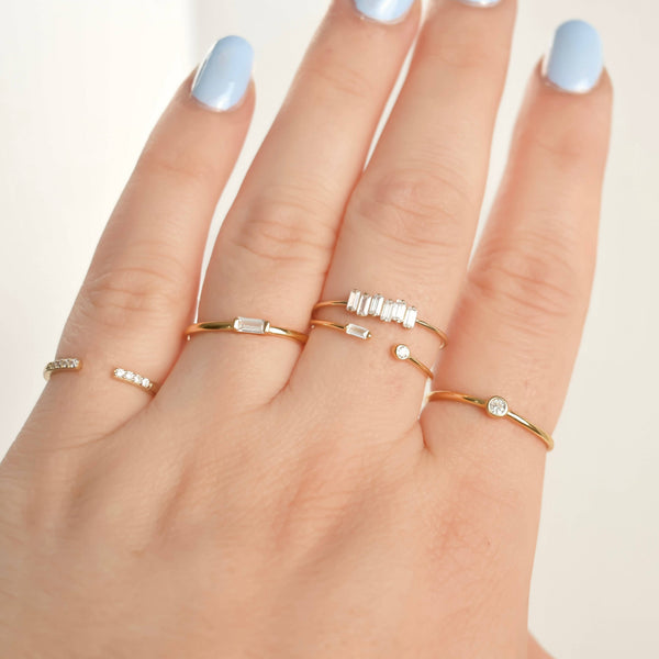 925 Silver Diamond Rings - Bezel Ring - Baguette Ring