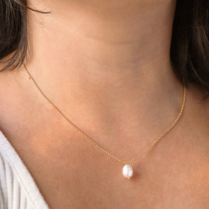 Dainty Pearl Pendant - Freshwater Pearl Ball Chain Necklace