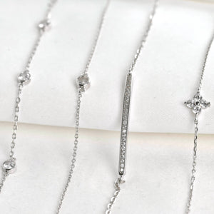Silver Diamond Bracelet - Bezel Bracelet - Clover Bracelet