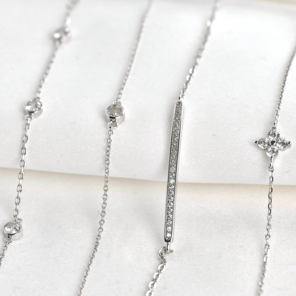 Silver Diamond Bracelet - Bezel Bracelet - Clover Bracelet