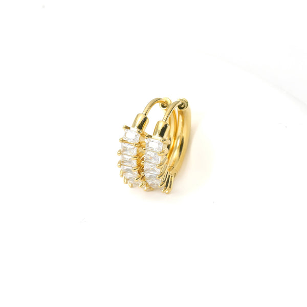 Baguette Diamond Hoops - Tarnish-free Small CZ Hoop Earrings