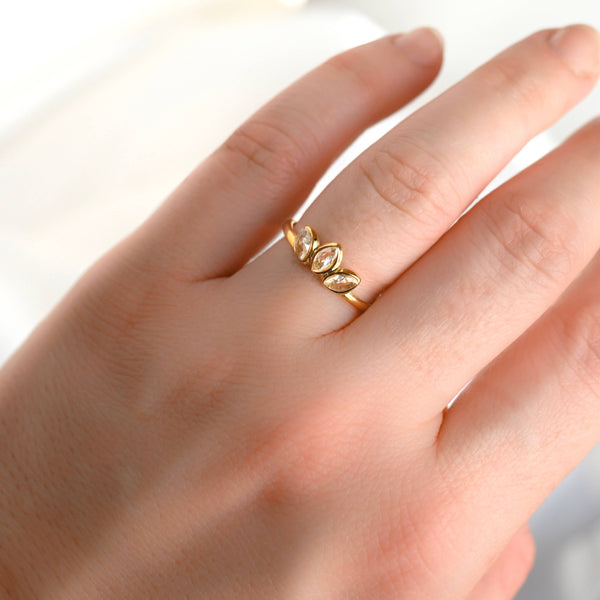 Diamond Lotus Ring - Stainless Steel Adjustable Flower Ring