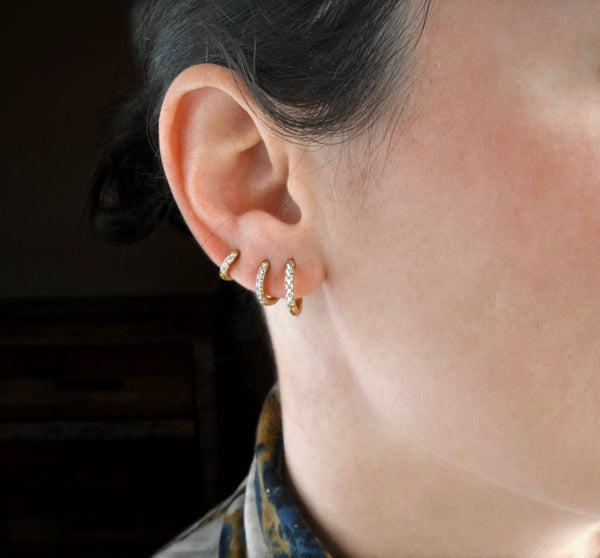 Pave Diamond Hoops - Tarnish-free Diamond Hoop Earrings