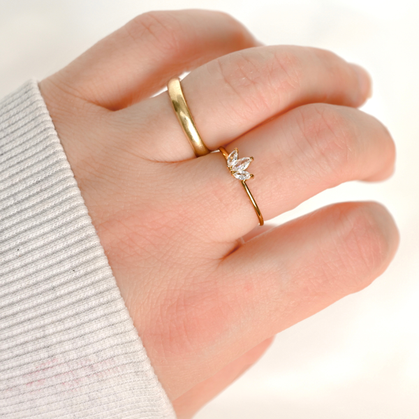 Marquise Diamond Ring - Stainless Steel CZ Lotus Ring
