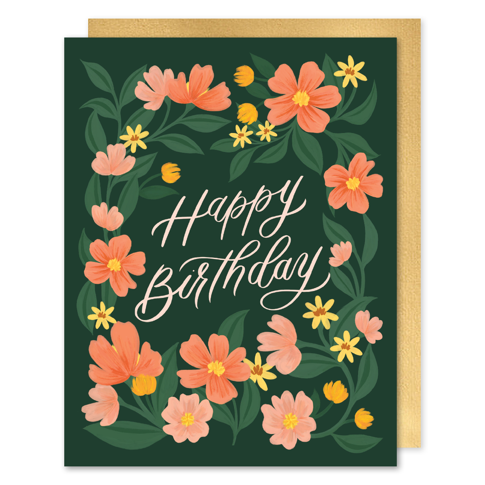 Happy Birthday - Green Floral Birthday Card