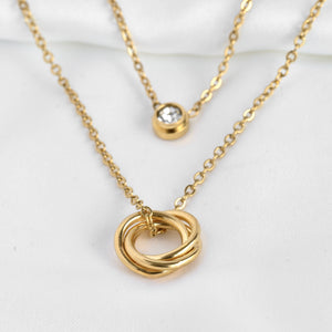 Circle and Bezel Necklace - Layered Bezel Diamond Pendant