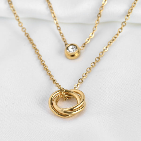 Circle and Bezel Necklace - Layered Bezel Diamond Pendant