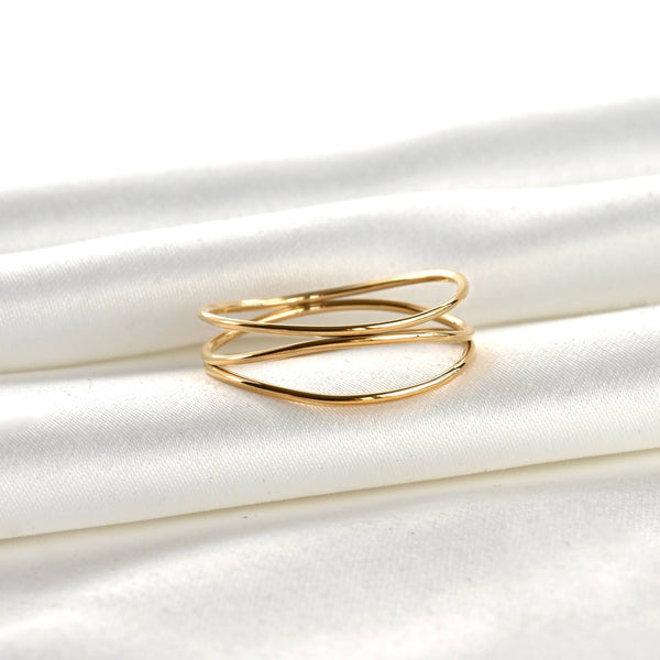 Layered Gold Ring - Waterproof Stacked Wave Ring