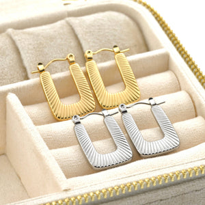 Textured U Hoops - Stainless Steel Rectangle Hoop Earrings