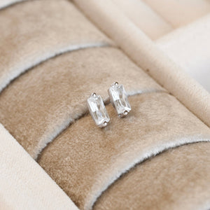925 Silver Bar Studs - Small Baguette Stud Earrings