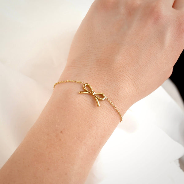 Gold Ribbon Bracelet - 18k Gold PVD Dainty Bow Tie Bracelet