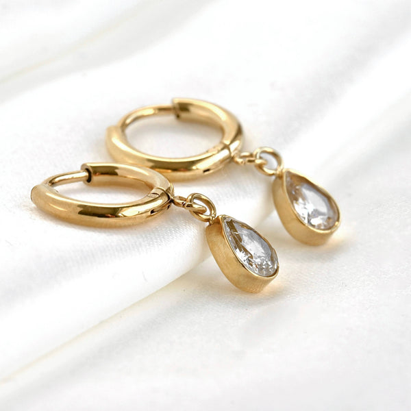 Waterproof Diamond Hoops - Diamond Charm Hoop Earrings