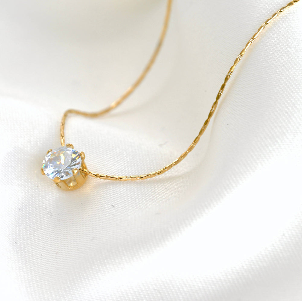 Gold Solitaire Necklace - Tarnish-free Diamond Pendant