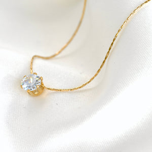 Gold Solitaire Necklace - Tarnish-free Diamond Pendant
