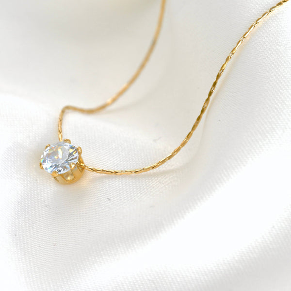 Gold Solitaire Necklace - Tarnish-free Diamond Pendant