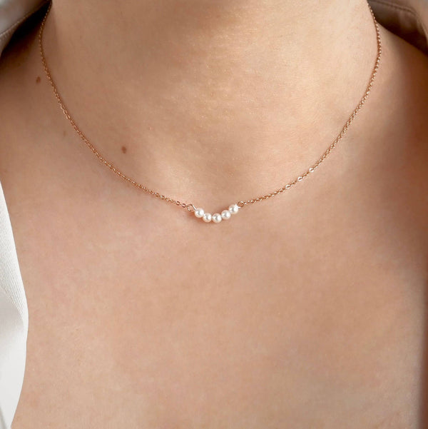Pearl Chain Necklace - Dainty Curved Pearl Bar Necklace